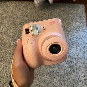 pink mini Instax Camera, photo album included